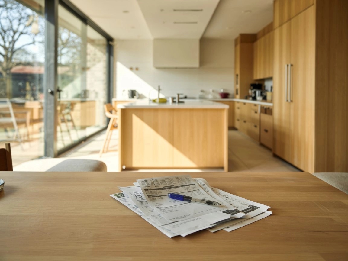 natural light streams through full-height architectural glazing into a clean, modern british kitchen. rethink your windows 