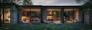 in the golden tail of dusk, a british home with panoramic architectural triplenglazing radiates modern serenity.